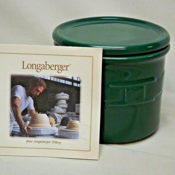 Longaberger Pottery Ivy Green 1 Pint Crock with New Coaster / Lid & Certificate - Picture 2 of 12